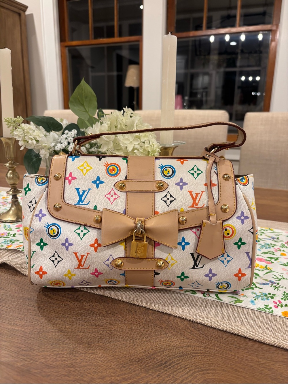 Louis Vuitton vintage 2003 Multicolor Monogram Bow Shoulder Bag with Tan Trim